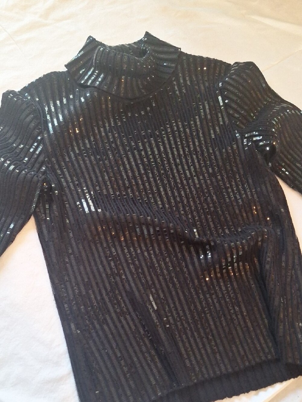 St. John Evening Black Sequined Ribbed Knit Top - Picture 2 of 6